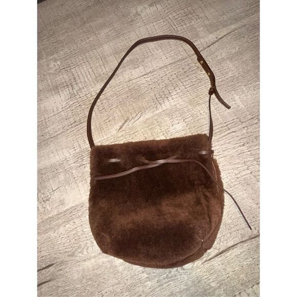 Mansur Gavriel Shearling Mini Bucket Bag in Dark Brown - Picture 2 of 11